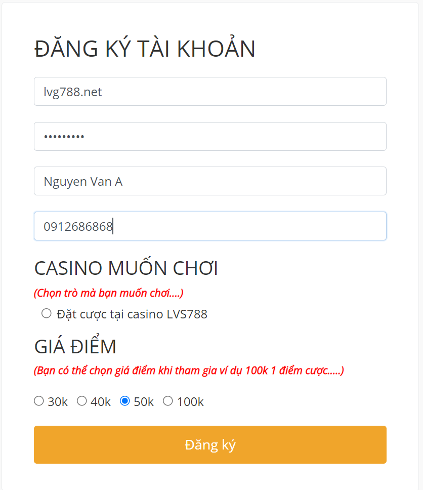 Đăng Ký Lvg788 - Tạo tài khoản thành viên Lvg788